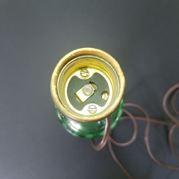 Vintage Westmoreland? Green Pressed Depression Glass Converted Whale Oil Lamp - Picture 9 of 10